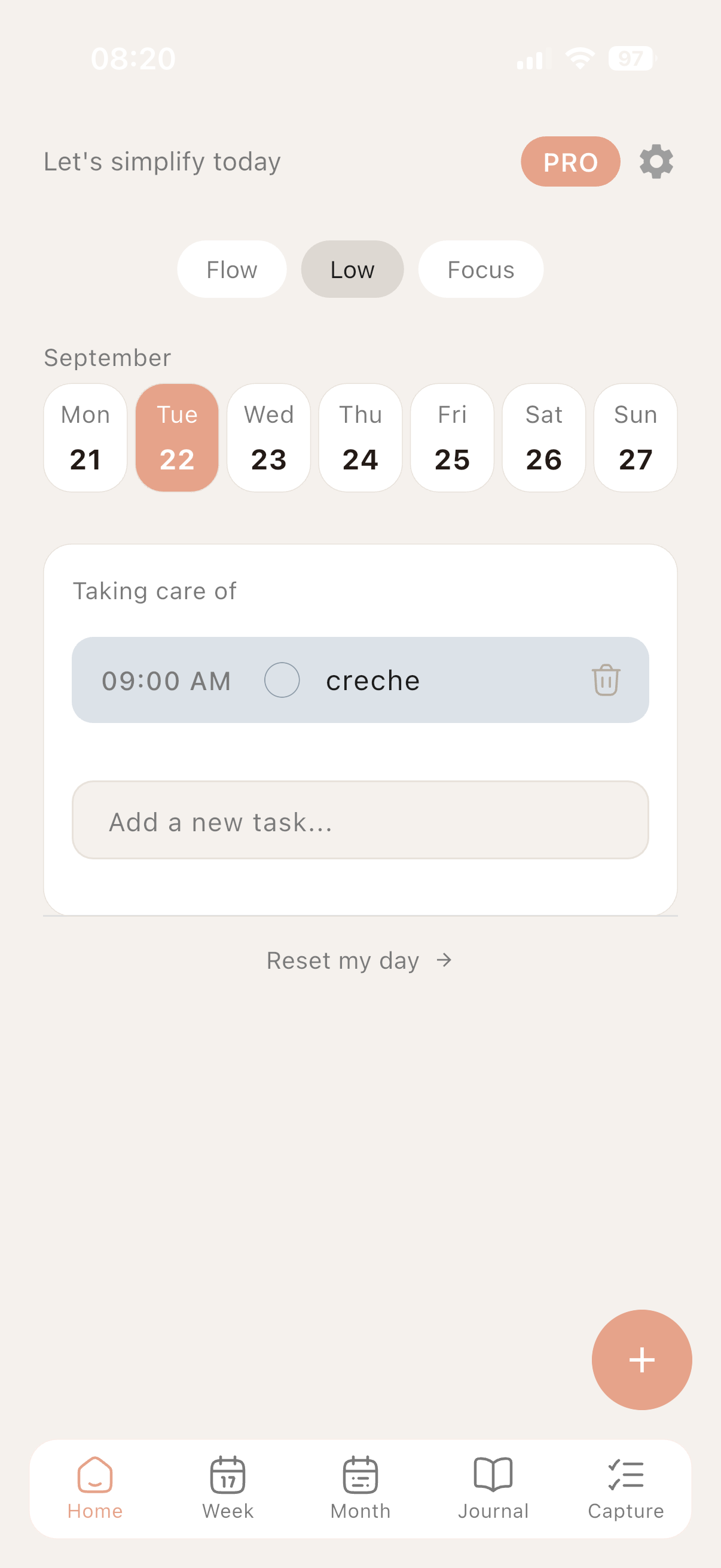 Dune Seven Home on a Low day: Let’s simplify today, one task, and Reset my day